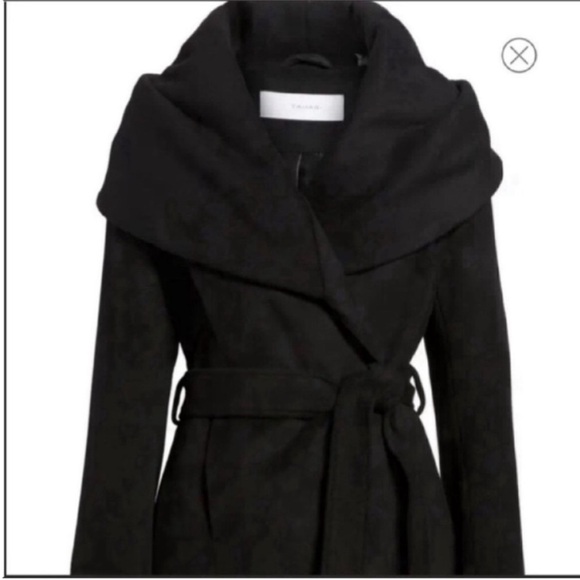 T TAHARI Wool Blend Belted Wrap Coat - Black - Picture 3 of 12